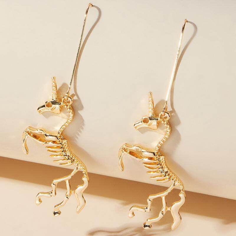 

Unicorn Skeleton Drop Earrings, Gold