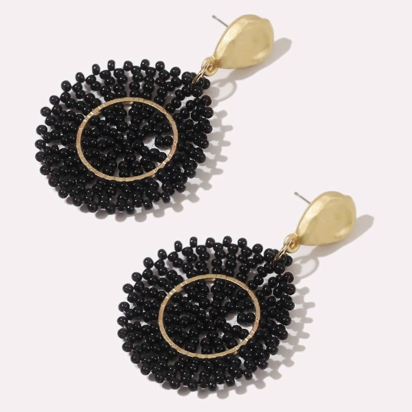 

Bead Round Drop Earrings, Black