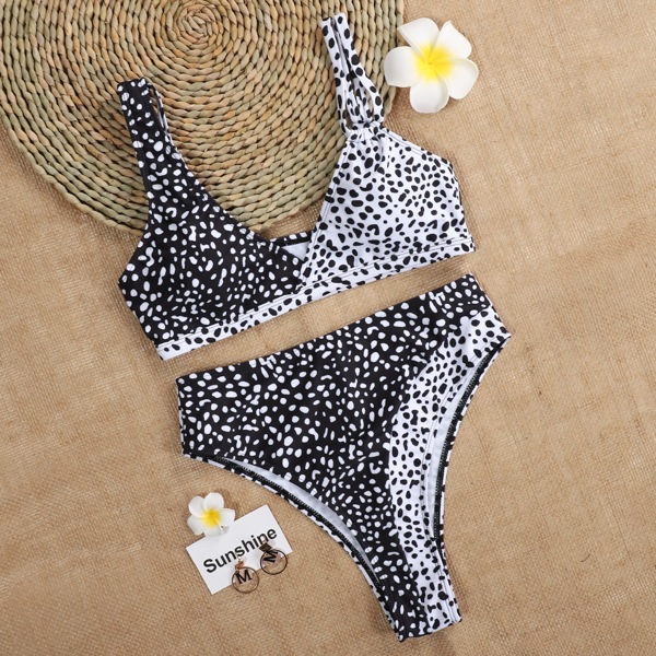 

Dalmatian High Waisted Bikini Swimsuit, Black and white