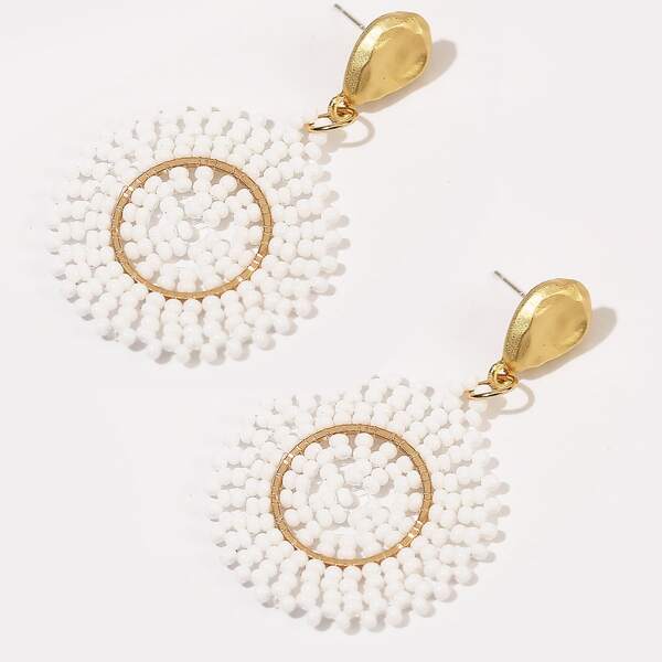 

Bead Round Drop Earrings, White