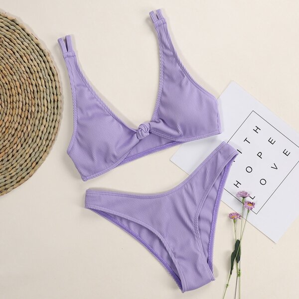 

Rib Knot High Cut Bikini Swimsuit, Lilac purple