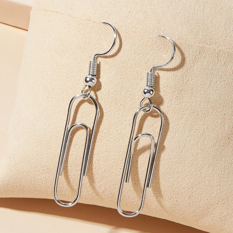 

Paper Clip Drop Earrings, Silver