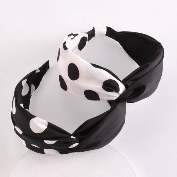 

2pcs Polka Dot Pattern Hair Hoop, Black and white
