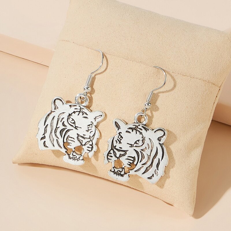 

Tiger Drop Earrings, Silver