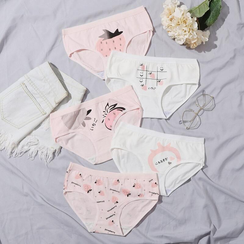 

5pack Strawberry Print Panty Set, Multicolor