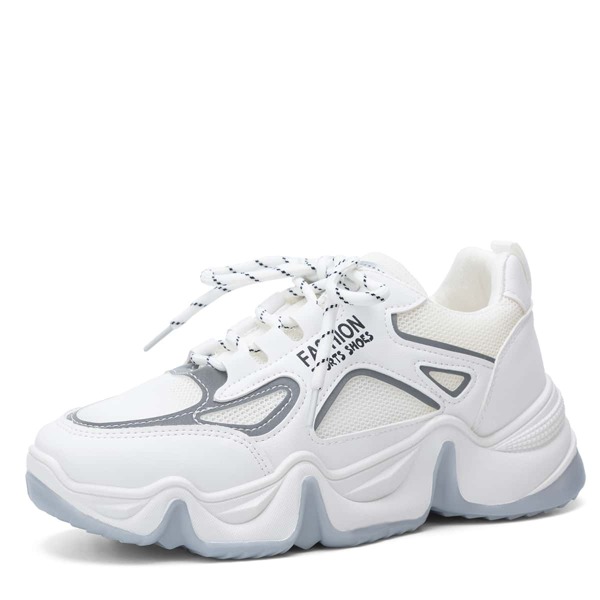 

Lace-up Front Mesh Panel Chunky Trainer, White