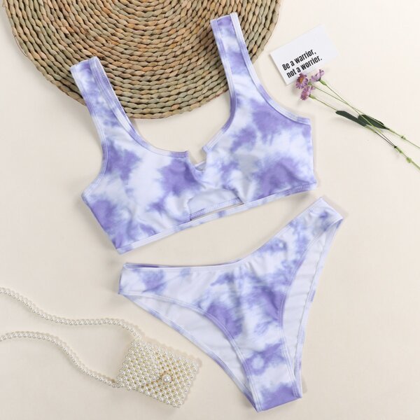 

Tie Dye Cut-out Bikini Swimsuit, Lilac purple