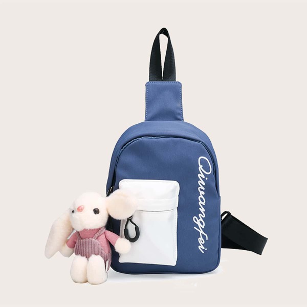 

Colorblock Letter Graphic Sling Bag, Blue