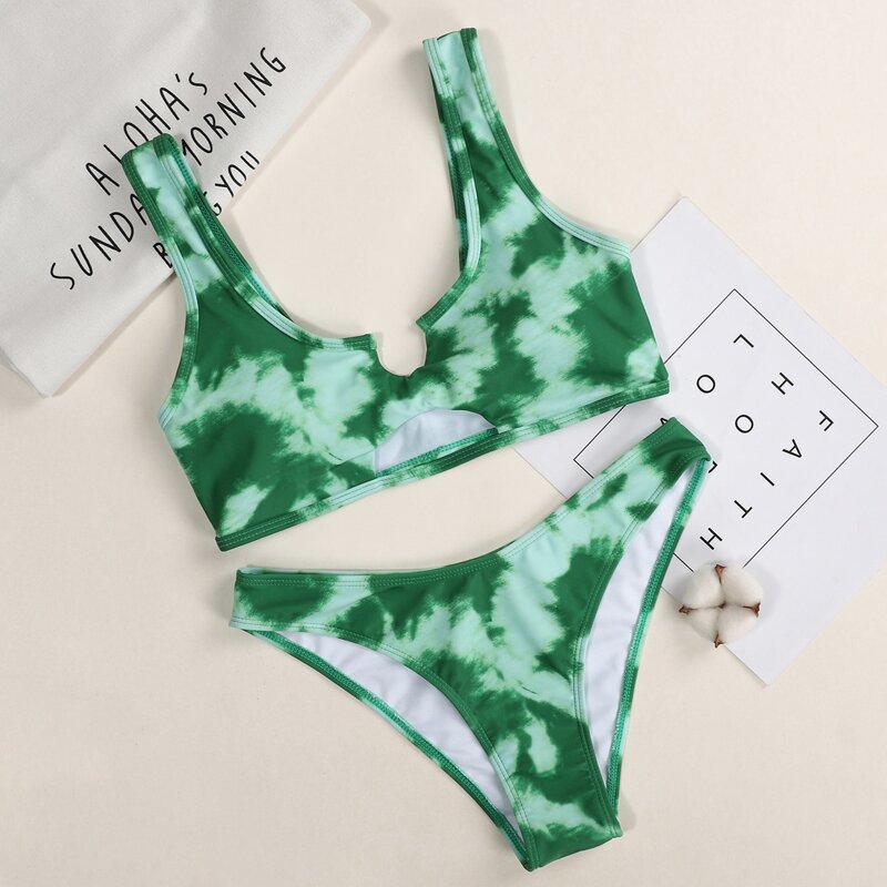

Tie Dye Cut-out Bikini Swimsuit, Green