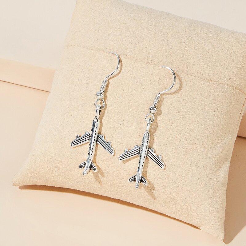 

Airplane Drop Earrings, Silver