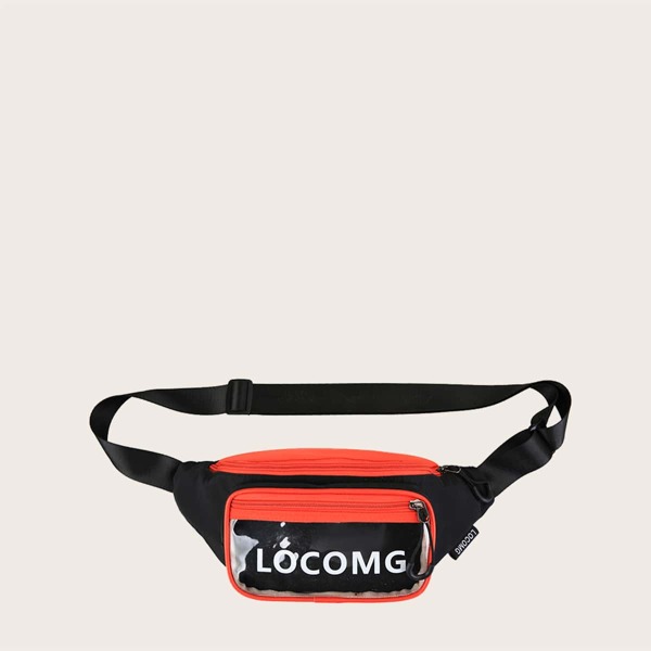 

Men Letter Graphic Clear Detail Fanny Pack, Black