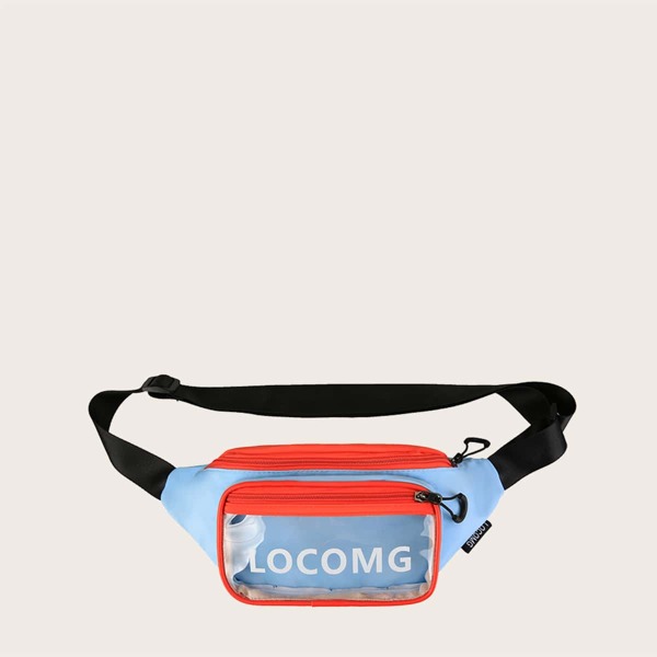 

Men Letter Graphic Clear Detail Fanny Pack, Blue