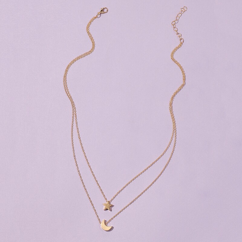 

Star & Moon Layered Chain Necklace, Gold