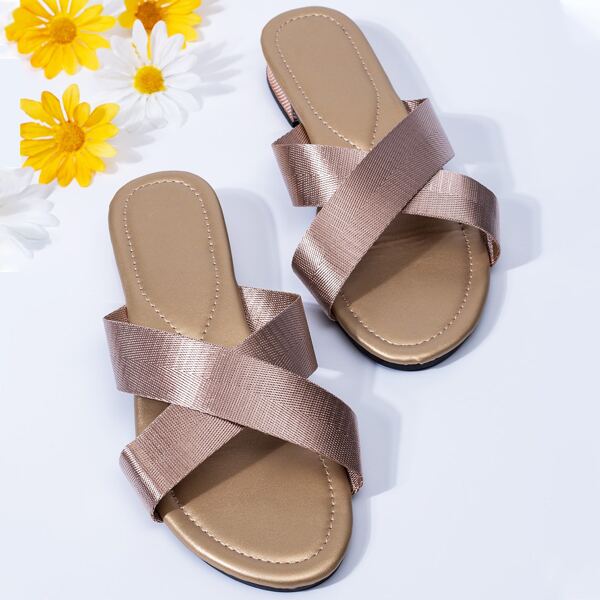 

Criss Cross Slide Sandals, Champagne