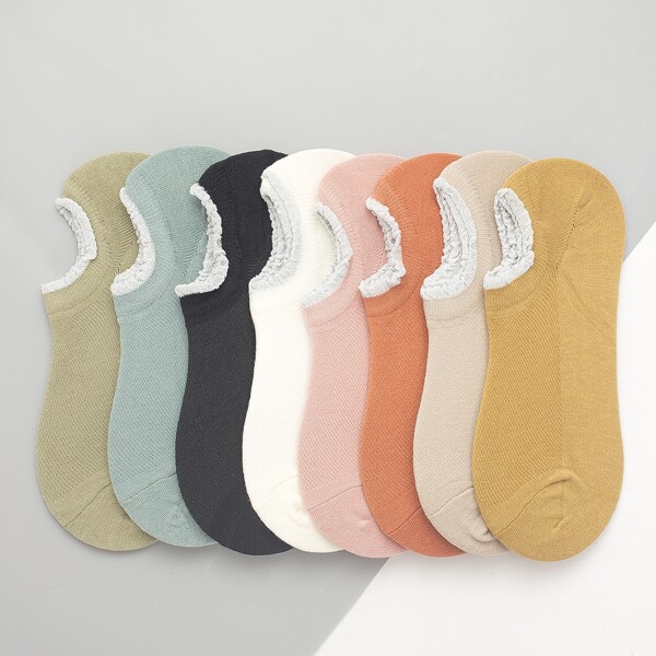 

8pairs Solid Invisible Socks, Multicolor