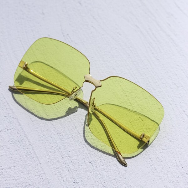 

Rimless Square Frame Sunglasses, Yellow