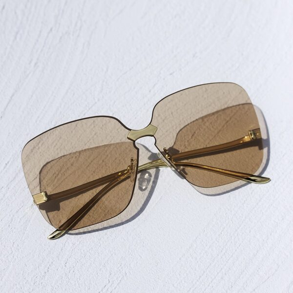 

Rimless Square Frame Sunglasses, Brown