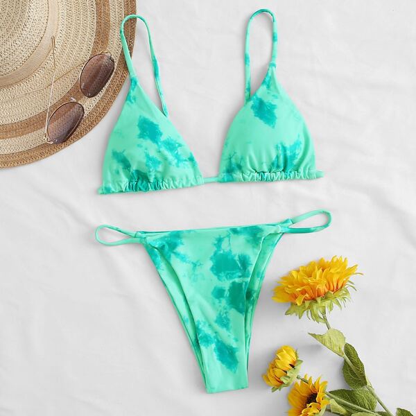 

Tie Dye Triangle Tanga Bikini Swimsuit, Green bright