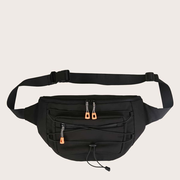 

Men Drawstring Decor Fanny Pack, Black