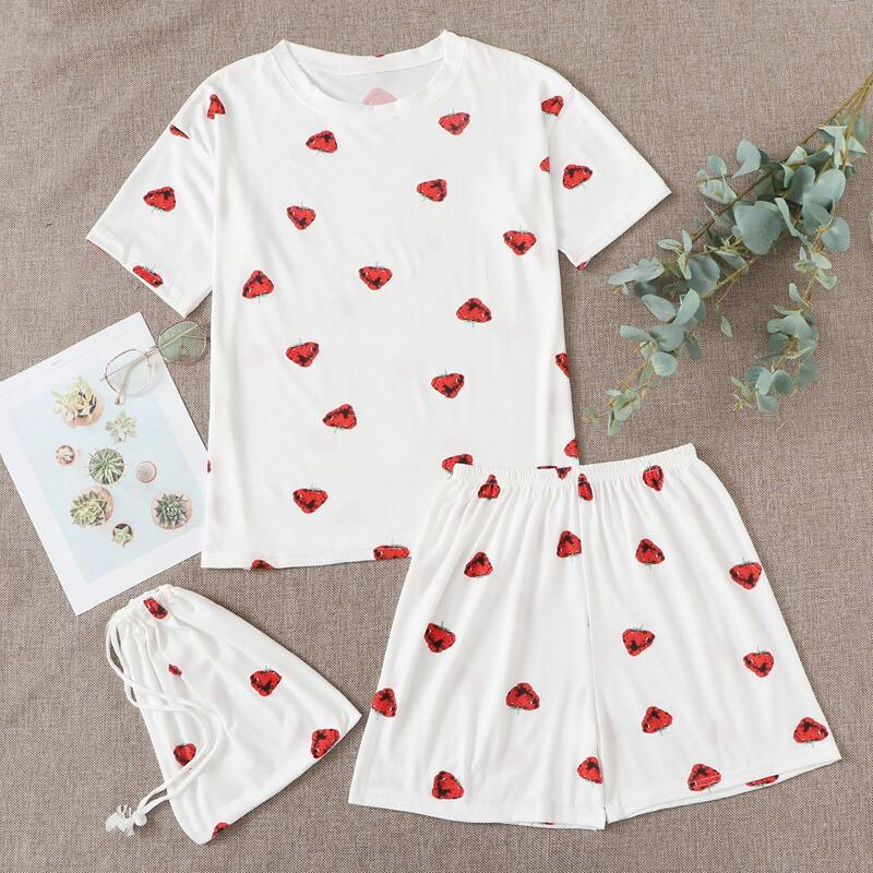

Strawberry Shorts PJ Set & Storage Bag, White