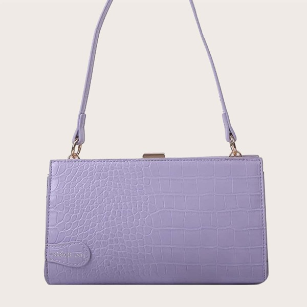 

Croc Embossed Clip Top Baguette Bag, Purple