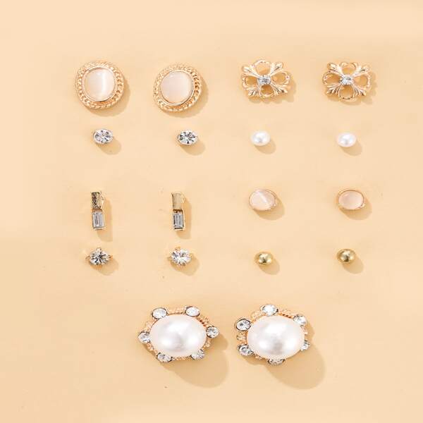 

9pairs Faux Pearl Decor Stud Earrings, Multicolor