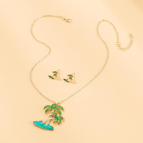 

3pcs Toddler Girls Coconut Tree Decor Jewelry Set, Green