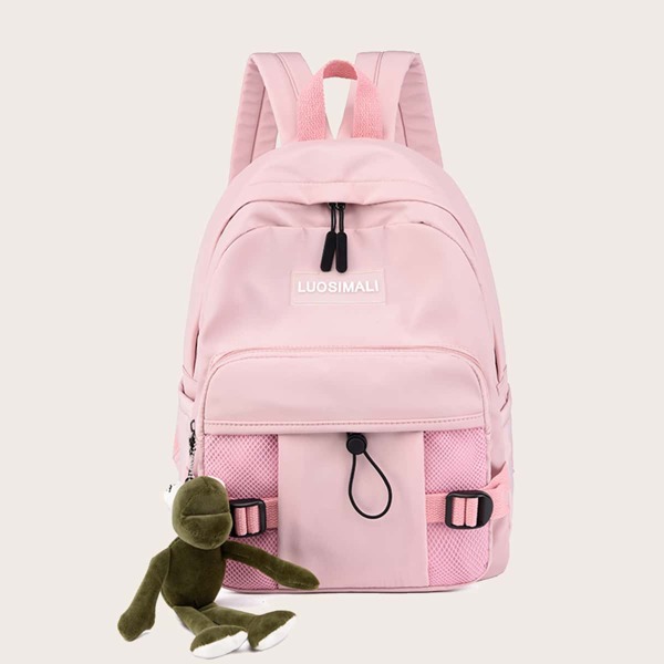 

Girls Letter Graphic Contrast Mesh Backpack, Pink