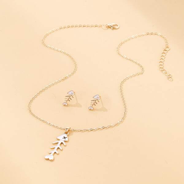 

3pcs Toddler Girls Fish Bone Decor Jewelry Set, Multicolor