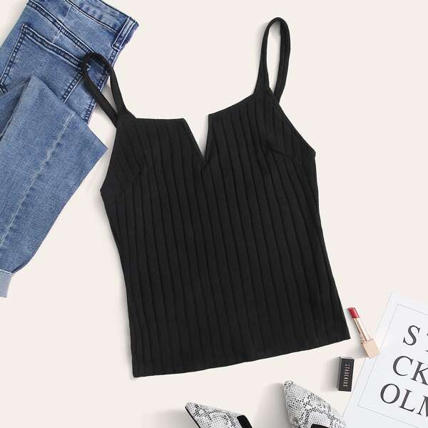 

Plus Notch Neck Solid Cami Top, Black