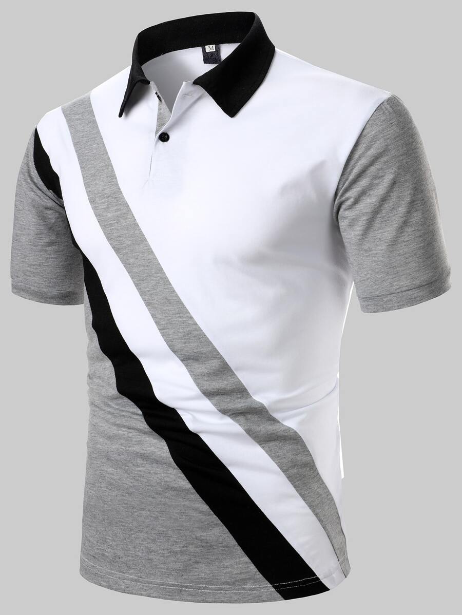 Manfinity Homme Men Contrast Panel Polo Shirt - Multicolor - View 1