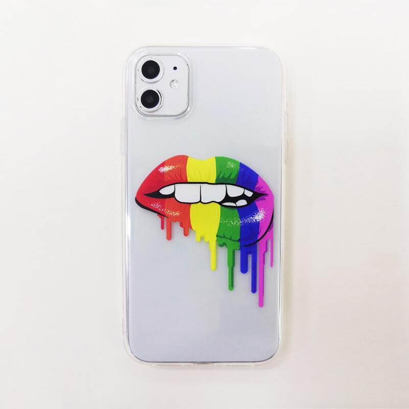 

1pc Colorblock Lip Print iPhone Case, Multicolor