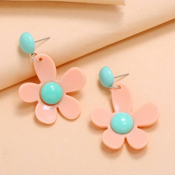 

Floral Charm Drop Earrings, Pink