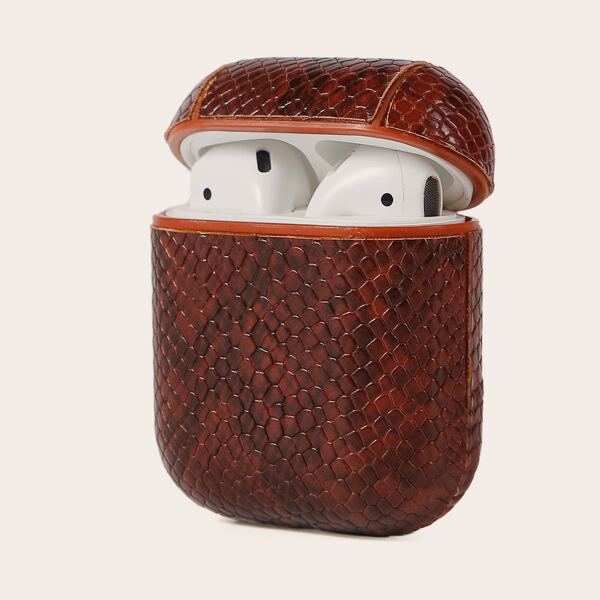 

1шт чехол для Airpods с змеиным узором, Кофейный коричневый