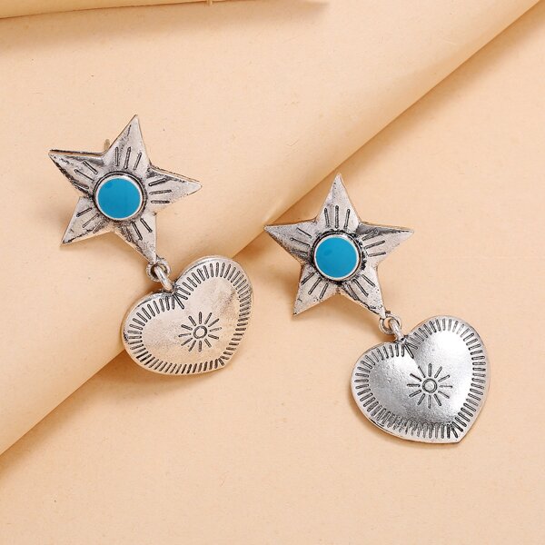 

Heart Charm Drop Earrings, Silver