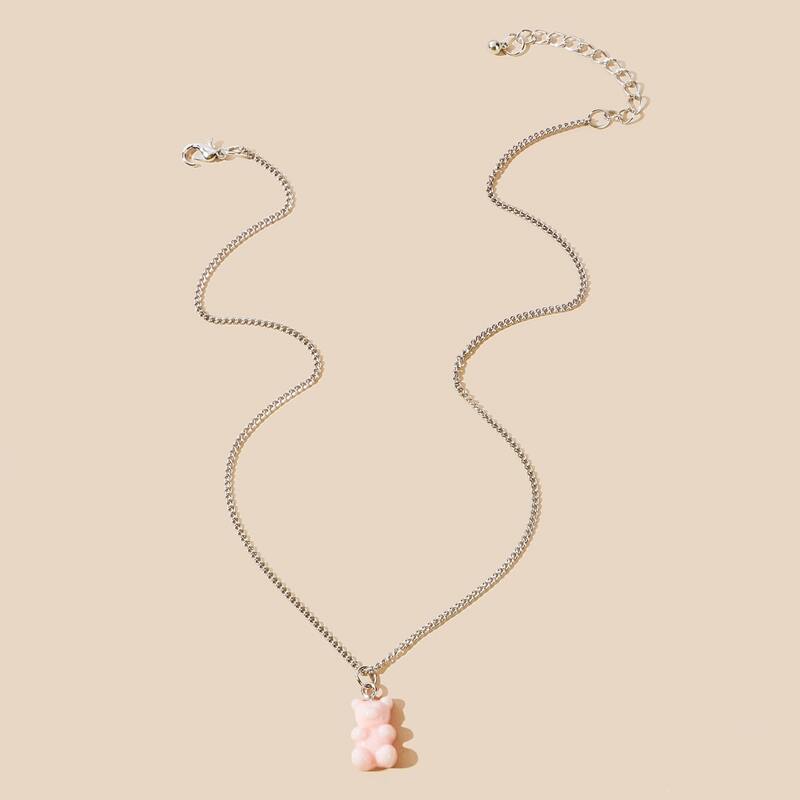 

Bear Chain Necklace, Pink