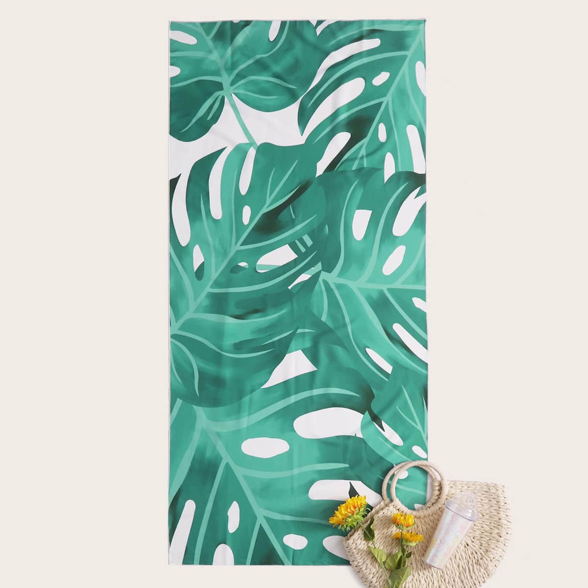 

Tropical Print Rectangle Beach Blanket, Green