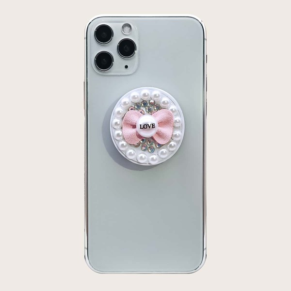 

1pc Rhinestones Phone Holder, Pink