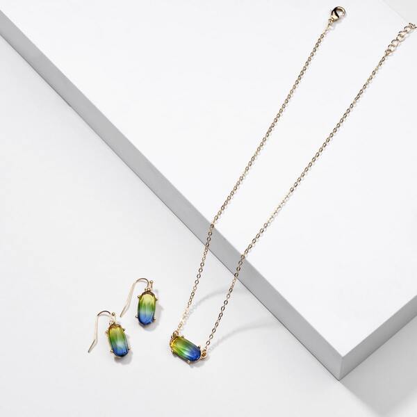 

3pcs Gemstone Engraved Jewelry Set, Green