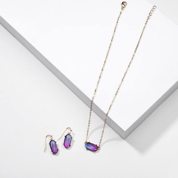 

3pcs Gemstone Engraved Jewelry Set, Purple