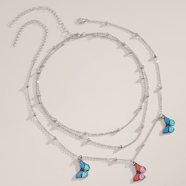 

2pcs Butterfly Charm Necklace Set, Silver