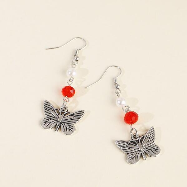 

Butterfly Charm Drop Earrings, Silver