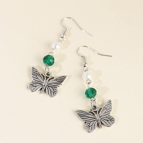 

Butterfly Charm Drop Earrings, Silver