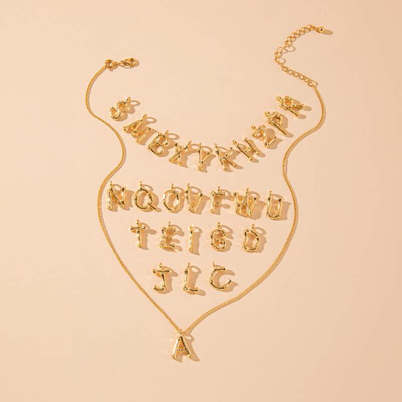 

26 Letter Charm Detachable Necklace, Gold