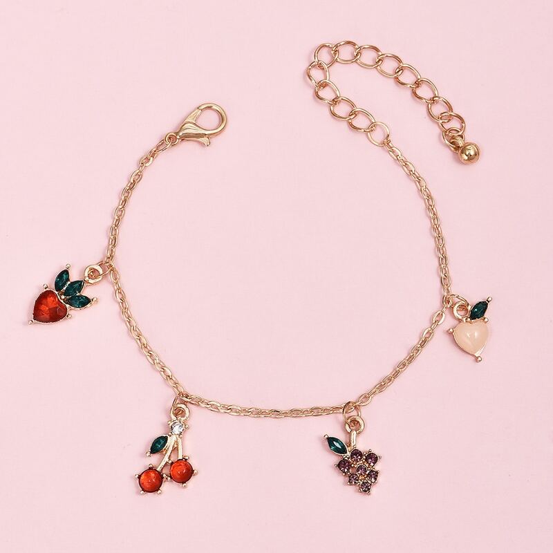 

Rhinestone Cherry Charm Bracelet, Gold