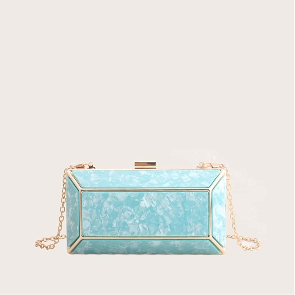 

Marble Pattern Clip Top Box Bag, Blue