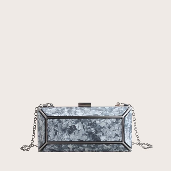 

Marble Pattern Clip Top Box Bag, Black