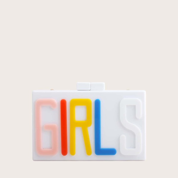

Letter Graphic Clip Top Box Bag, White