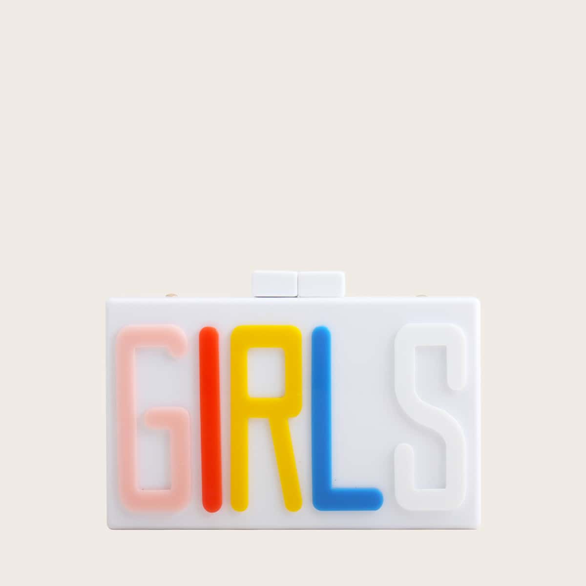 

Letter Graphic Clip Top Box Bag, White