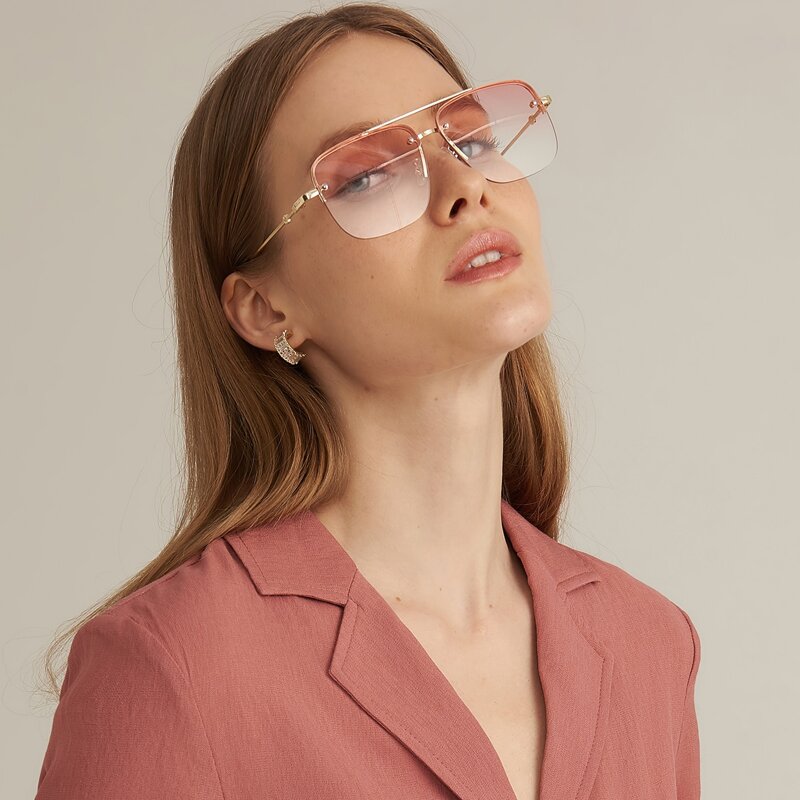

Top Bar Metal Frame Sunglasses, Pink
